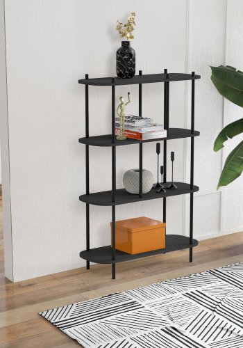 NORDLYS Norrsken reol, m. 4 hylder - sort tr og sort metal (H:118)