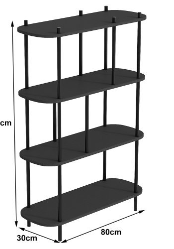 NORDLYS Norrsken reol, m. 4 hylder - sort tr og sort metal (H:118)
