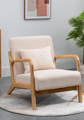 NORDLYS Ohama loungestol, m. armln - beige stof og natur gummitr