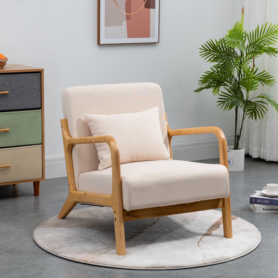 NORDLYS Ohama loungestol, m. armln - beige stof og natur gummitr