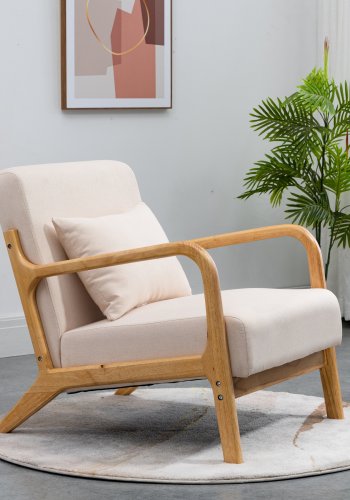 NORDLYS Ohama loungestol, m. armln - beige stof og natur gummitr