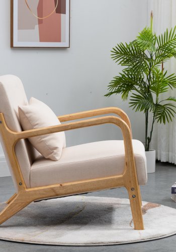 NORDLYS Ohama loungestol, m. armln - beige stof og natur gummitr