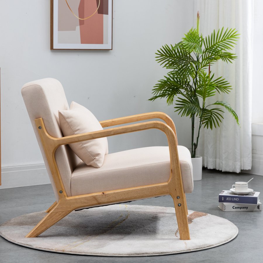 NORDLYS Ohama loungestol, m. armln - beige stof og natur gummitr