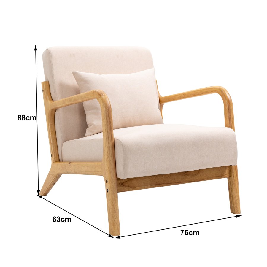 NORDLYS Ohama loungestol, m. armln - beige stof og natur gummitr