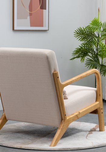 NORDLYS Ohama loungestol, m. armln - beige stof og natur gummitr