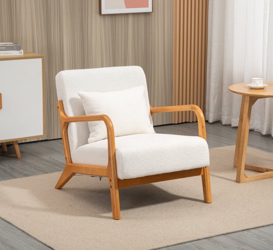 NORDLYS Ohama loungestol, m. armln - hvid stof og natur gummitr