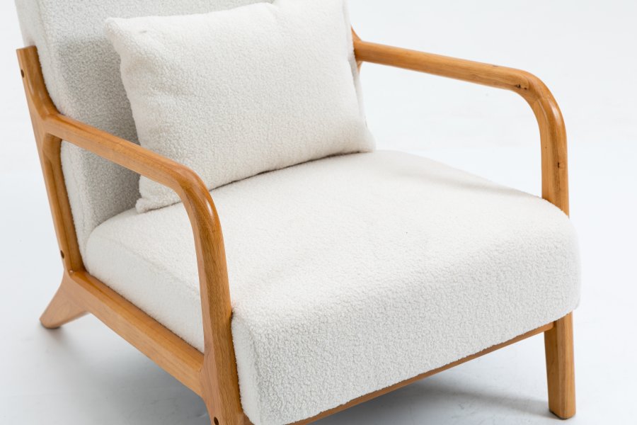 NORDLYS Ohama loungestol, m. armln - hvid stof og natur gummitr