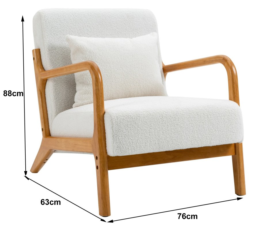 NORDLYS Ohama loungestol, m. armln - hvid stof og natur gummitr
