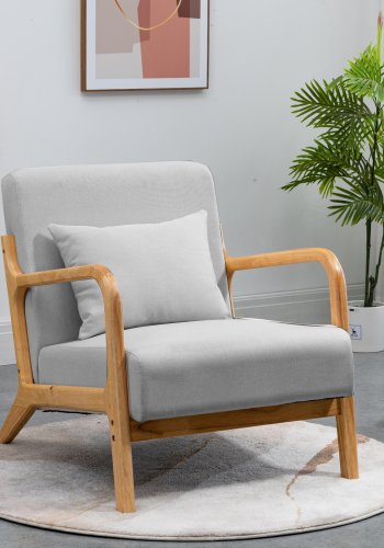 NORDLYS Ohama loungestol, m. armln - gr stof og natur gummitr