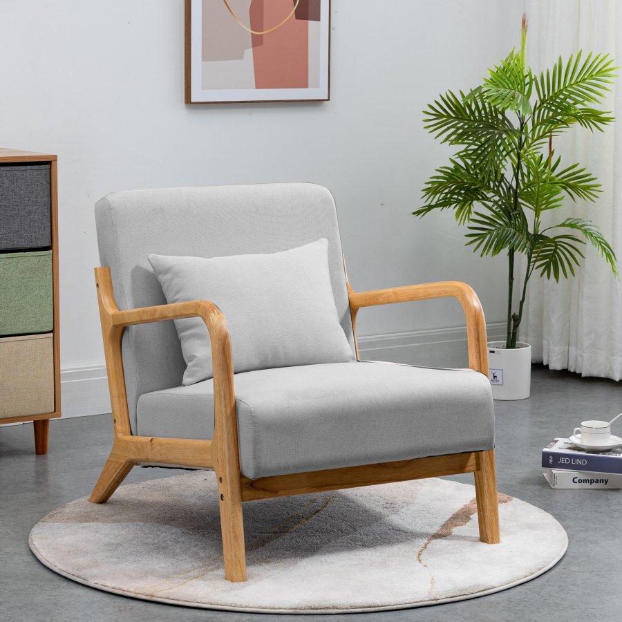 NORDLYS Ohama loungestol, m. armln - gr stof og natur gummitr