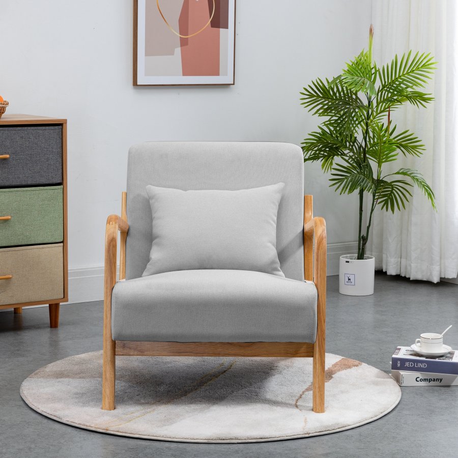 NORDLYS Ohama loungestol, m. armln - gr stof og natur gummitr