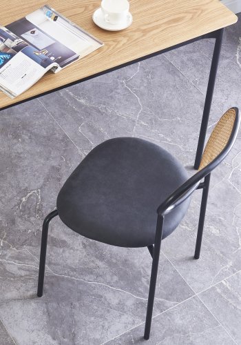 NORDLYS Orebro spisebordsstol - rattan, ruskind og sort metal