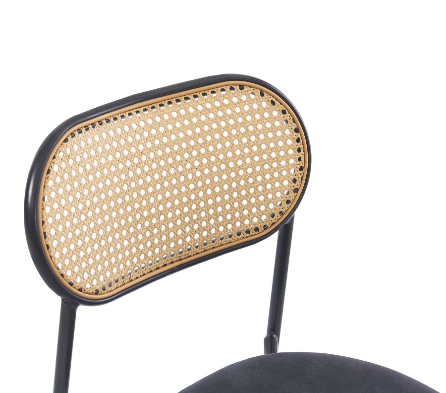 NORDLYS Orebro spisebordsstol - rattan, ruskind og sort metal