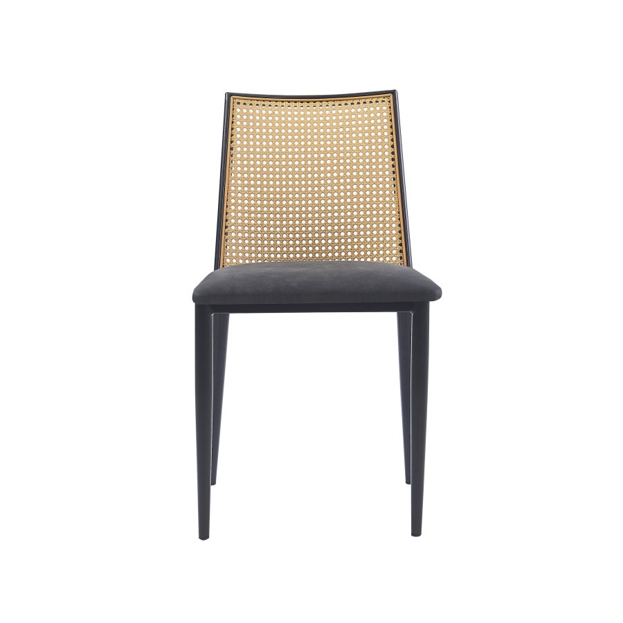 NORDLYS Osaka spisebordsstol - rattan, ruskind og sort metal