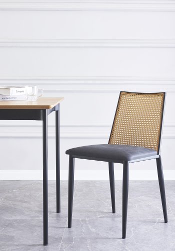 NORDLYS Osaka spisebordsstol - rattan, ruskind og sort metal