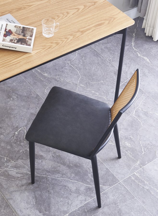 NORDLYS Osaka spisebordsstol - rattan, ruskind og sort metal