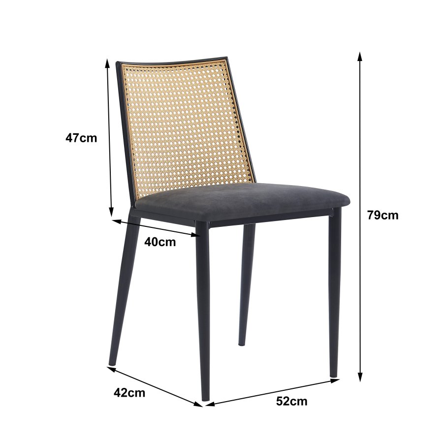 NORDLYS Osaka spisebordsstol - rattan, ruskind og sort metal