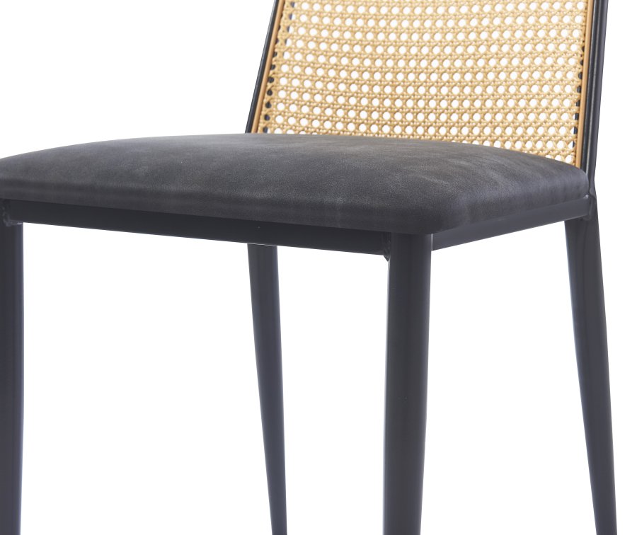 NORDLYS Osaka spisebordsstol - rattan, ruskind og sort metal