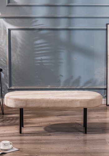 NORDLYS Oslo bnk, oval - beige fljl og sort metal (95x35)