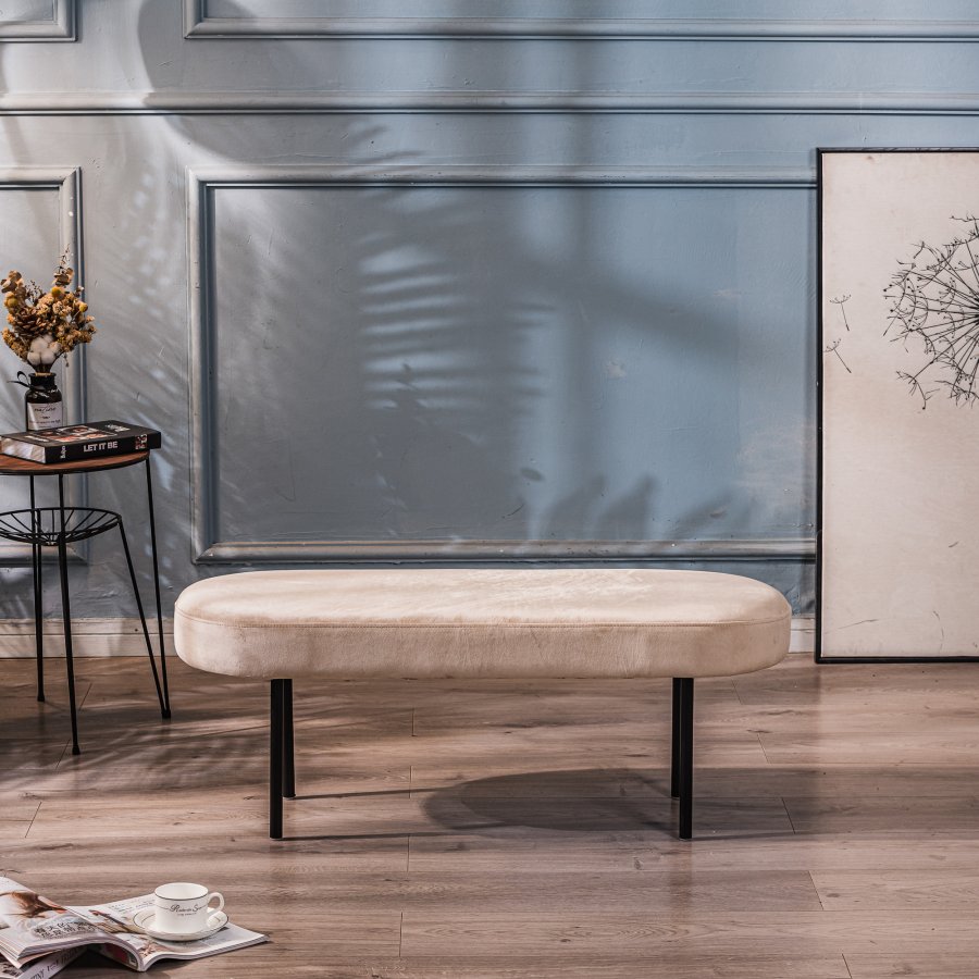 NORDLYS Oslo bnk, oval - beige fljl og sort metal (95x35)