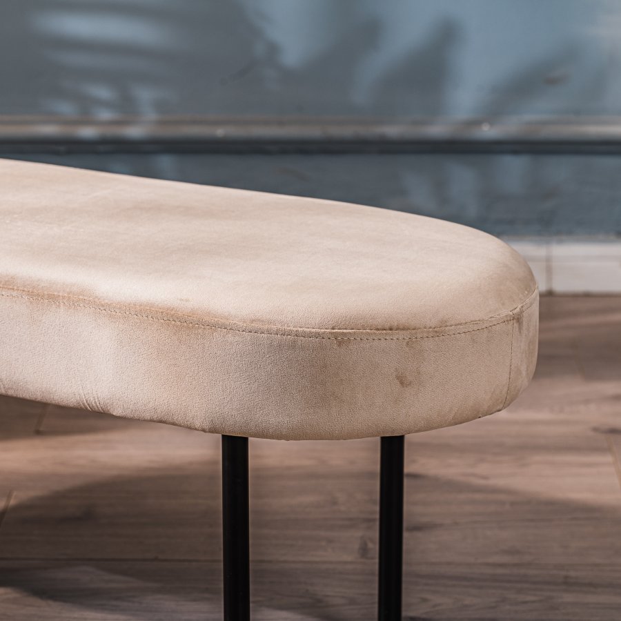 NORDLYS Oslo bnk, oval - beige fljl og sort metal (95x35)