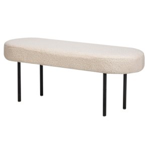 NORDLYS Oslo bnk, oval - hvid stof og sort metal (95x35)