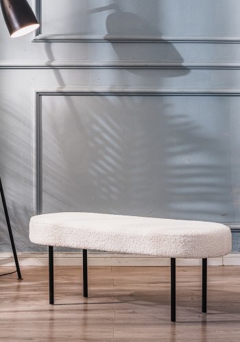 NORDLYS Oslo bnk, oval - hvid stof og sort metal (95x35)