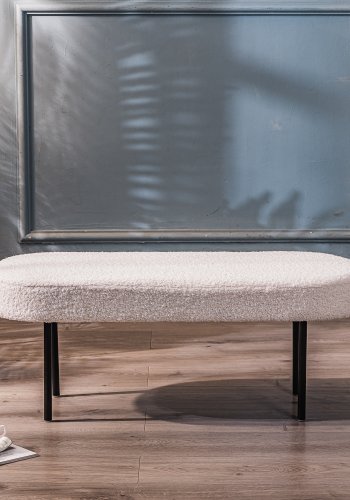 NORDLYS Oslo bnk, oval - hvid stof og sort metal (95x35)