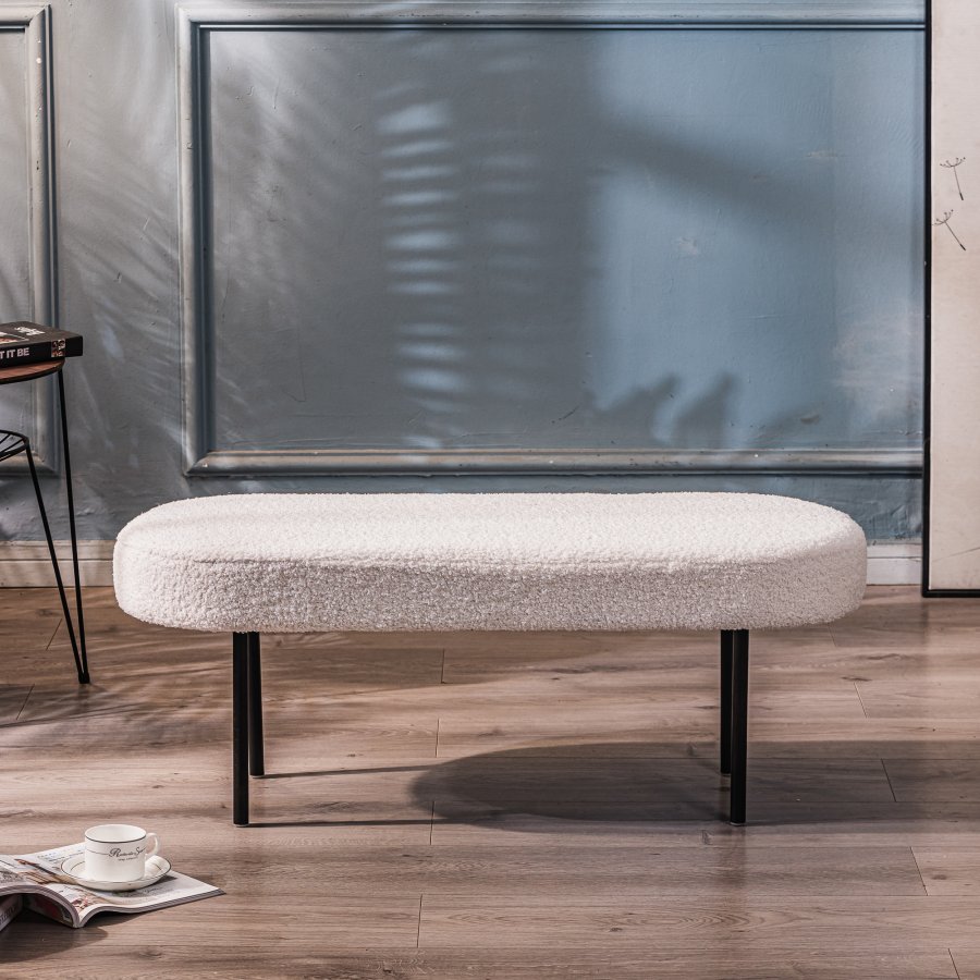 NORDLYS Oslo bnk, oval - hvid stof og sort metal (95x35)