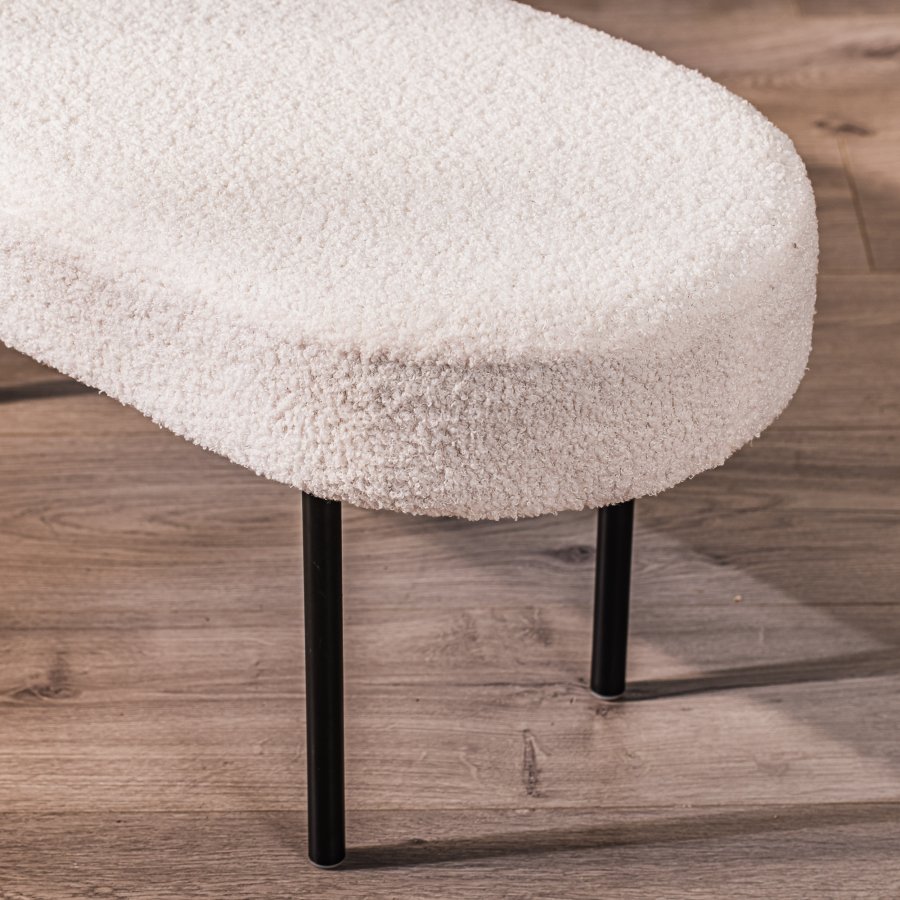 NORDLYS Oslo bnk, oval - hvid stof og sort metal (95x35)