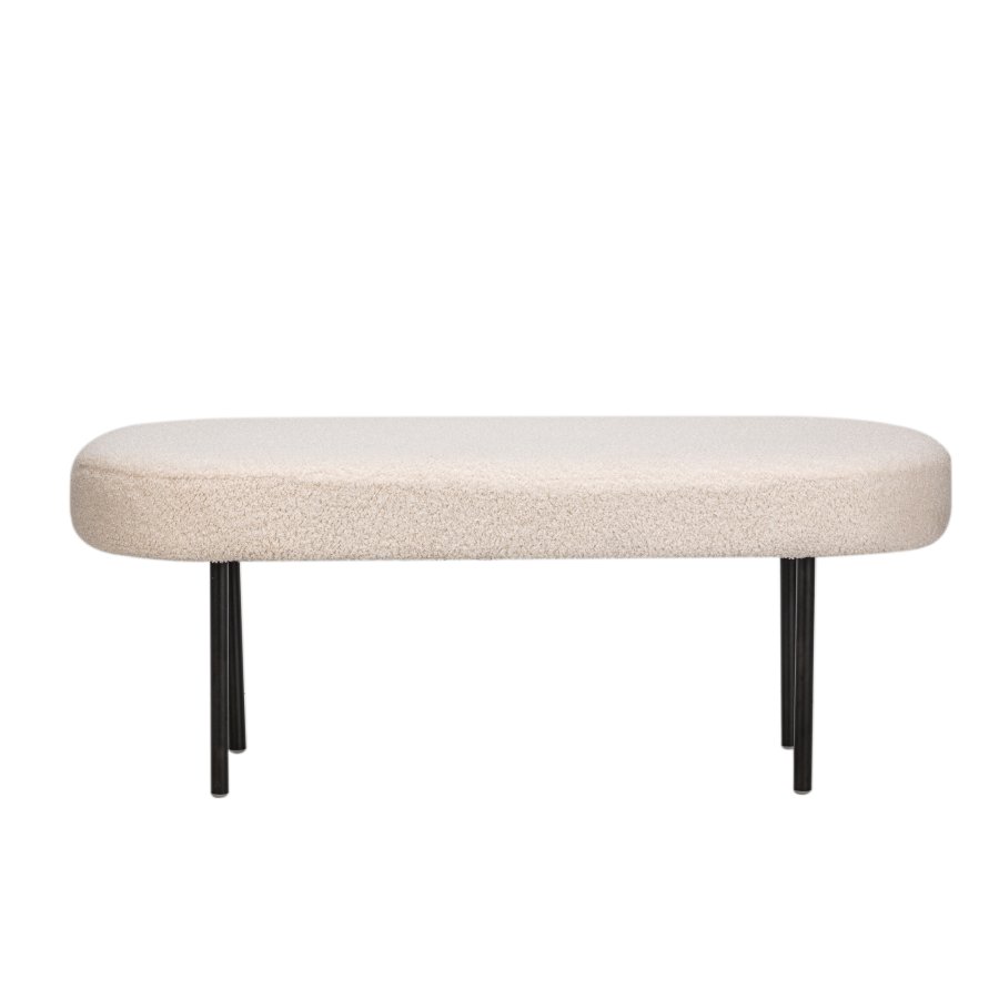 NORDLYS Oslo bnk, oval - hvid stof og sort metal (95x35)