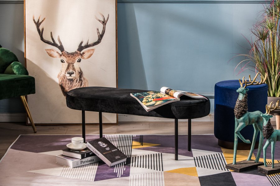 NORDLYS Oslo bnk, oval - sort fljl og sort metal (95x35)