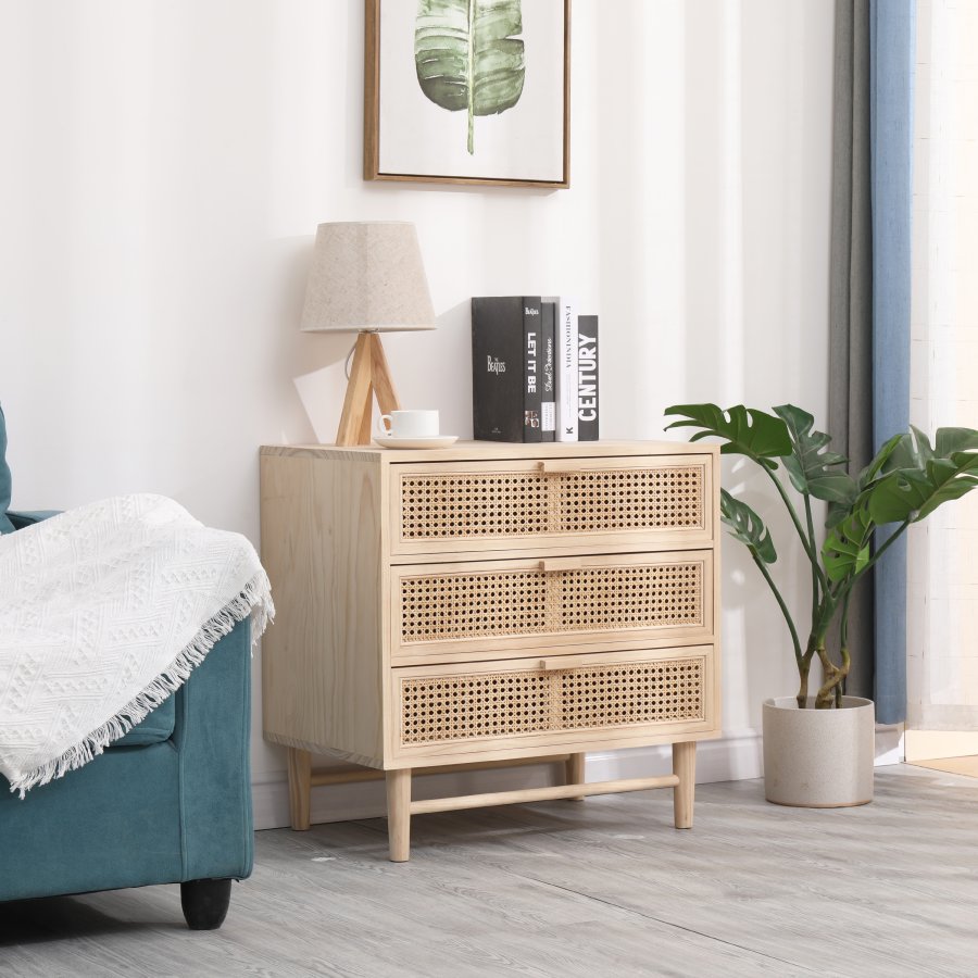 NORDLYS Phoenix kommode, m. 3 skuffer - natur rattan og tr