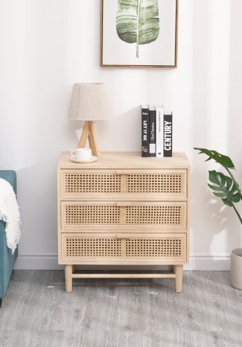 NORDLYS Phoenix kommode, m. 3 skuffer - natur rattan og tr