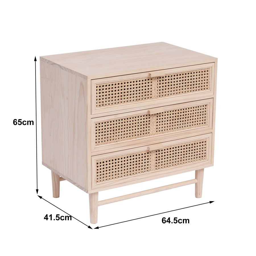 NORDLYS Phoenix kommode, m. 3 skuffer - natur rattan og tr