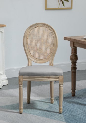 NORDLYS Richelieu spisebordsstol - mrkegr stof, rattan og gummitr