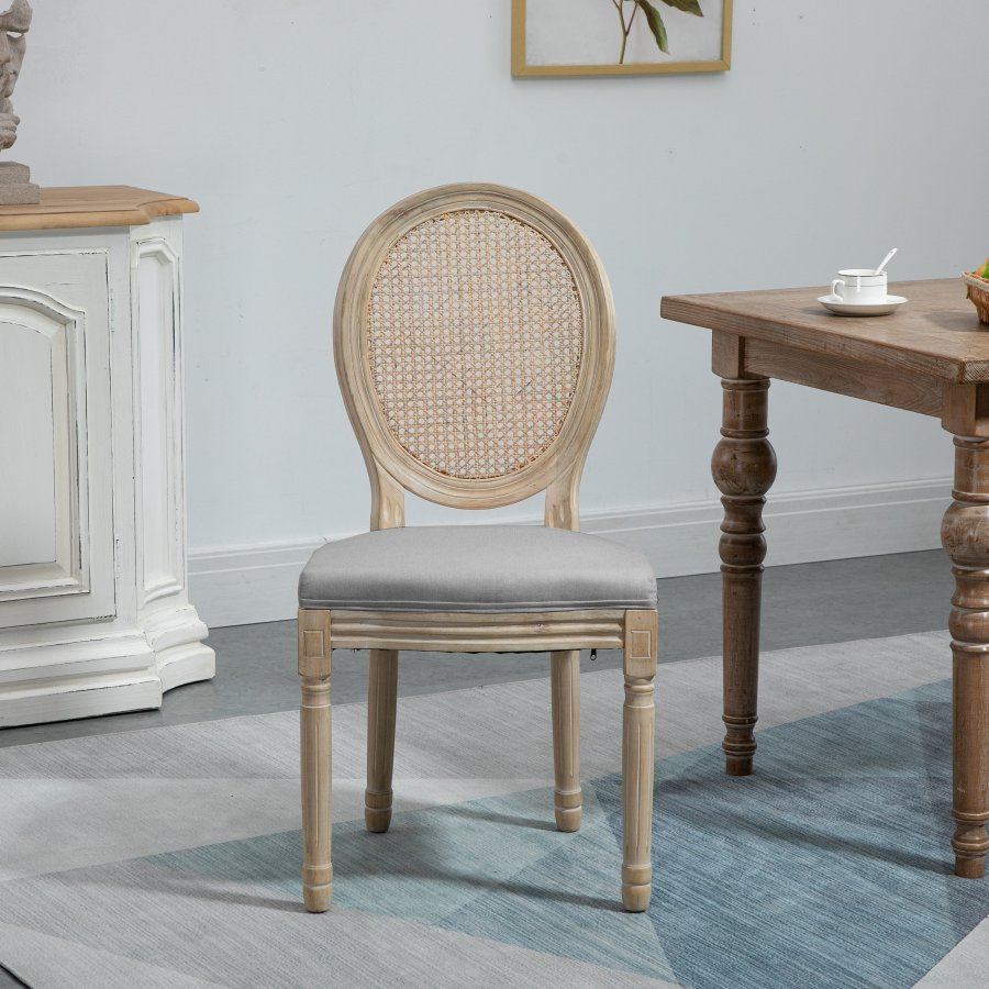 NORDLYS Richelieu spisebordsstol - mrkegr stof, rattan og gummitr