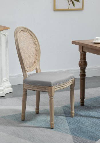 NORDLYS Richelieu spisebordsstol - mrkegr stof, rattan og gummitr