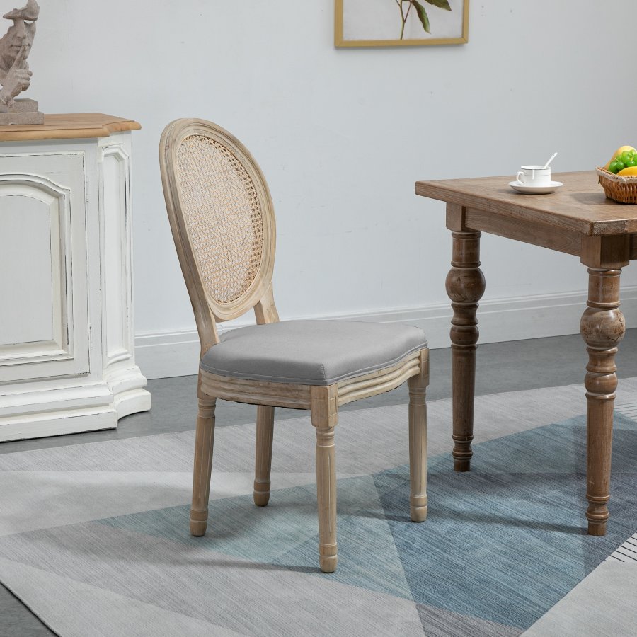 NORDLYS Richelieu spisebordsstol - mrkegr stof, rattan og gummitr