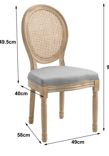 NORDLYS Richelieu spisebordsstol - mrkegr stof, rattan og gummitr