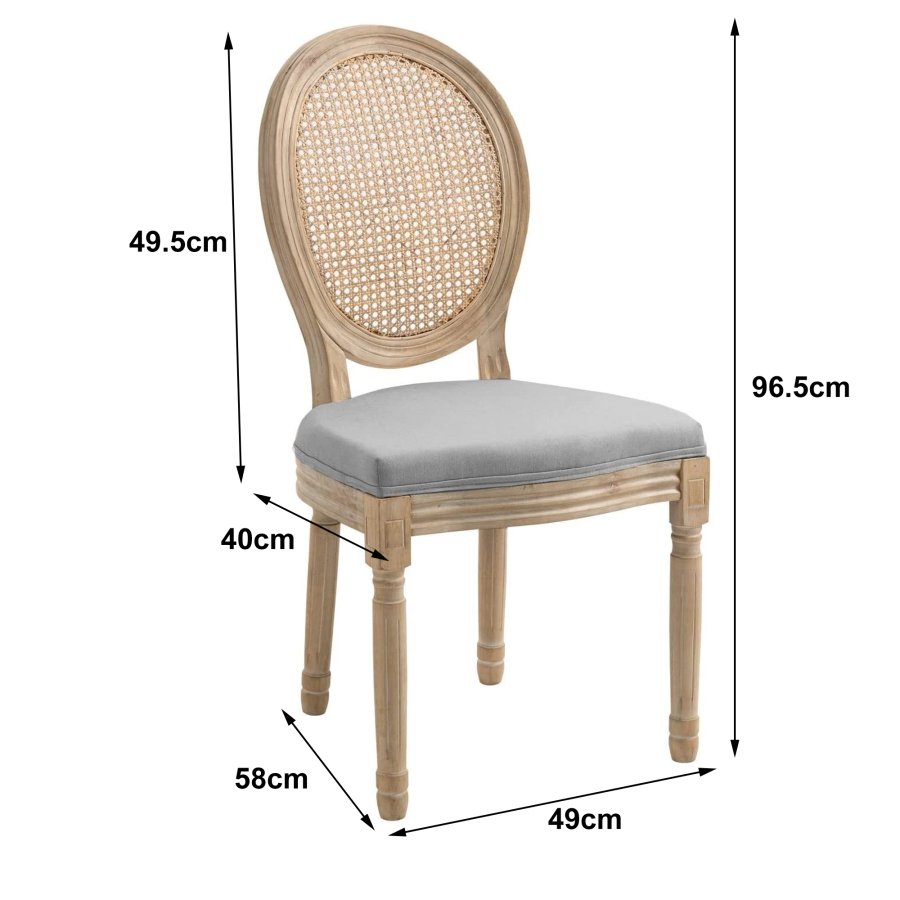 NORDLYS Richelieu spisebordsstol - mrkegr stof, rattan og gummitr