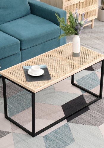 NORDLYS Sapporo sofabord, rektangulr - rattan og sort metal (91,5x46)