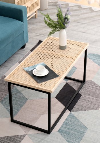 NORDLYS Sapporo sofabord, rektangulr - rattan og sort metal (91,5x46)