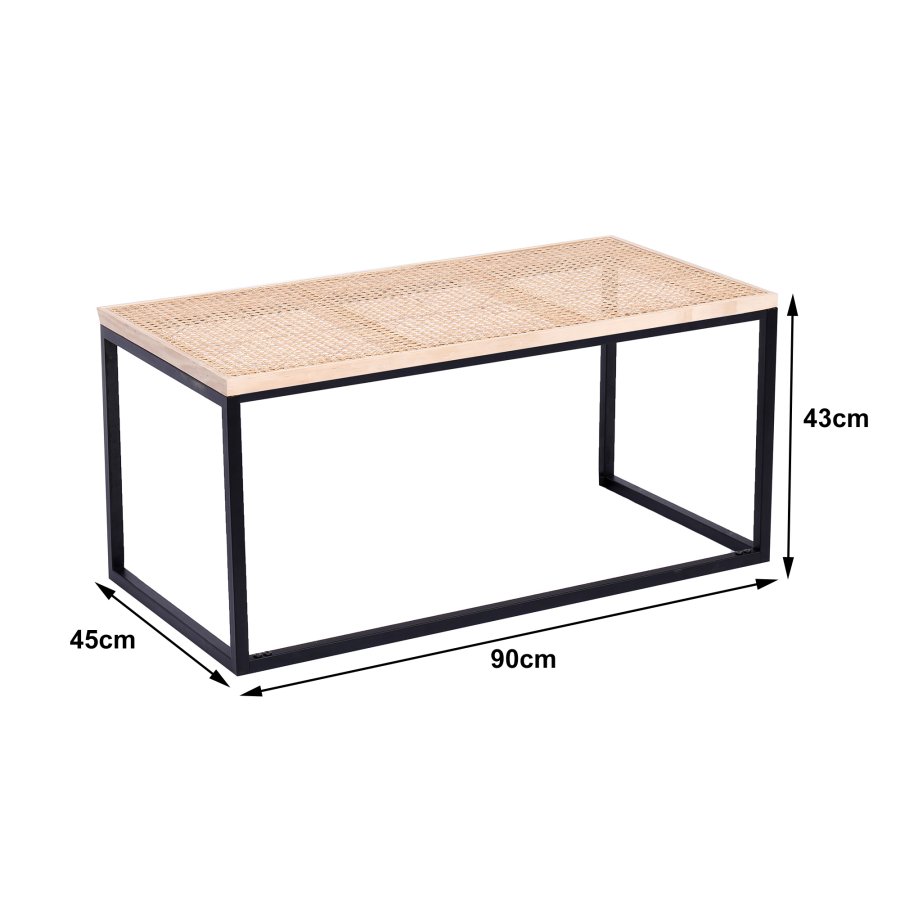 NORDLYS Sapporo sofabord, rektangulr - rattan og sort metal (91,5x46)