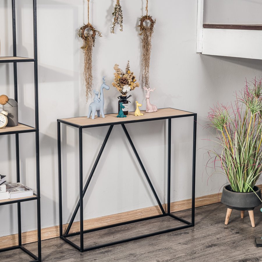 NORDLYS Solna konsolbord, rektangulr - tr og sort metal (90x30)