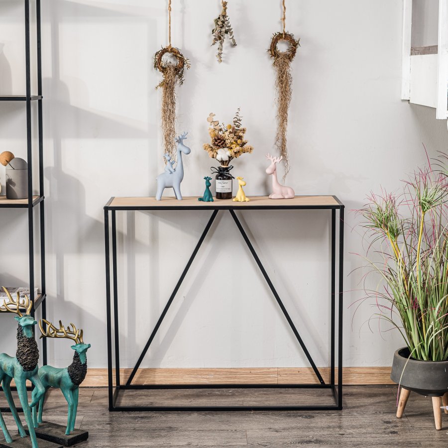 NORDLYS Solna konsolbord, rektangulr - tr og sort metal (90x30)