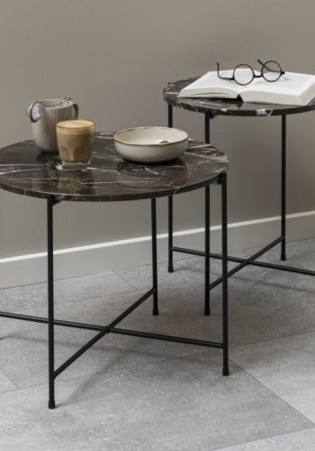 ACT NORDIC Avila sidebord, rund - brun Emperador marmor og sort stl (42)