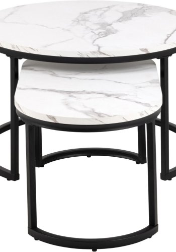 ACT NORDIC Spiro sofabord, oval/rund - hvid melamin med marmormnster og sort stl (st med 2) 