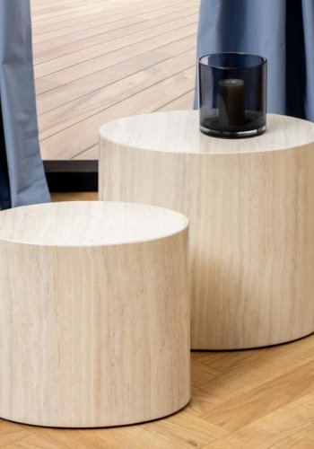 ACT NORDIC Mice sofabord, oval - beige travertinpapir (st af 2)