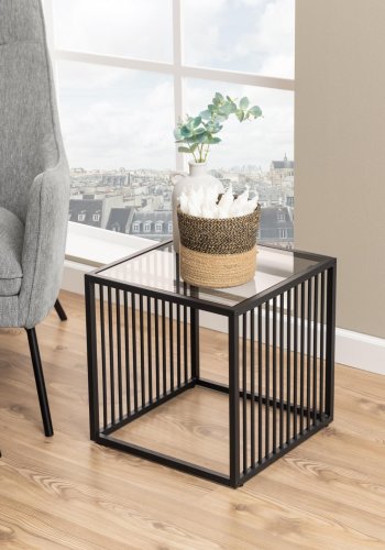 ACT NORDIC Strington sidebord, kvadratisk - rgfarvet glas og sort stl (40x40)